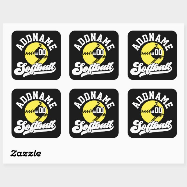 Personalised Softball Player ADD NAME Retro Team Square Sticker (Sheet)