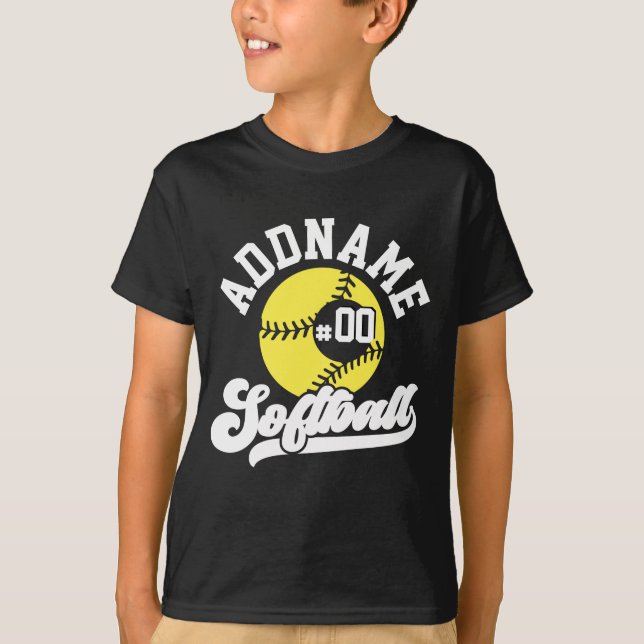 Personalised Softball Player ADD NAME Retro Team T-Shirt (Front)