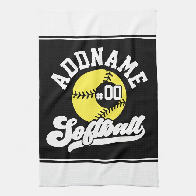 Personalised Softball Player ADD NAME Retro Team Tea Towel (Vertical)
