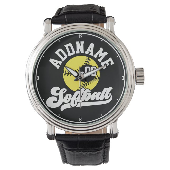 Personalised Softball Player ADD NAME Retro Team Watch (Front)