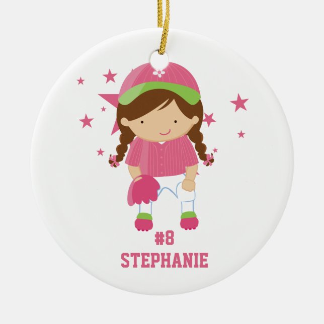 Personalised softball player and stars ornament (Front)