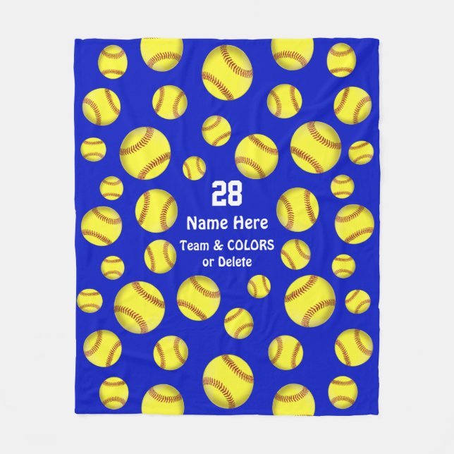 Personalised Softball Throw Blanket, Text, Colours Fleece Blanket (Front)
