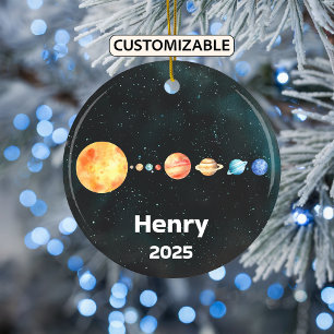 Personalised Solar System Ornament, Space, Planets Ceramic Tree Decoration