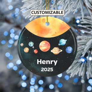 Personalised Solar System Ornament, Space, Planets Ceramic Tree Decoration
