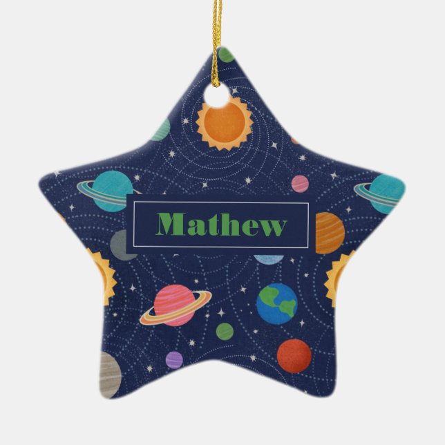 Personalised Solar System Space Ceramic Tree Decoration (Front)