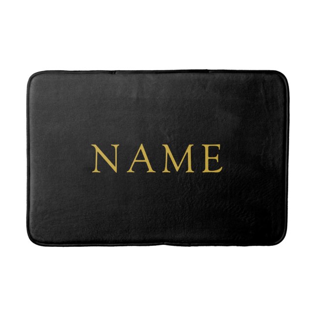Personalised Solid Black Bath Mat with Custom Name (Front)