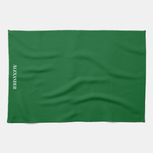 Personalised Solid Green Plain Solid White Script Tea Towel