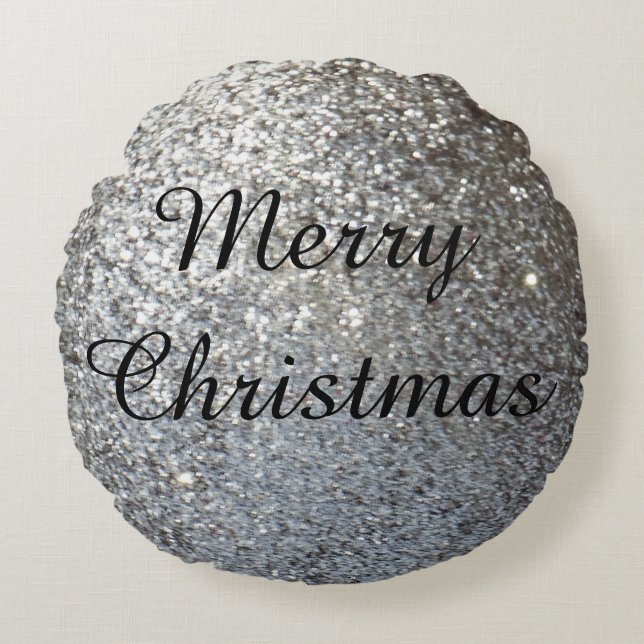 personalised Solid silver glitter plain Round Cushion (Front)