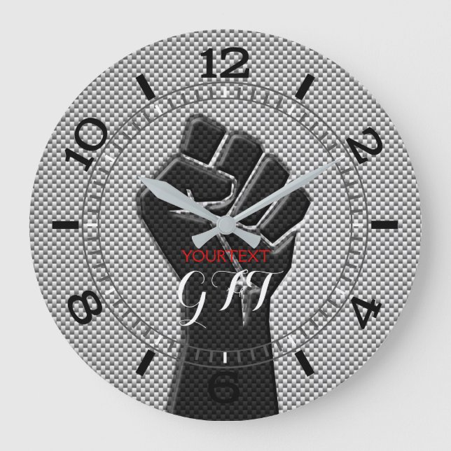 Personalised Solidarity Fist Carbon Fibre Decor Large Clock (Front)