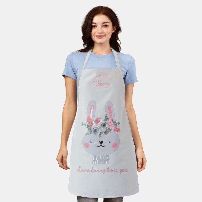 Personalised Some Bunny Loves You Ladies' Apron (Worn)