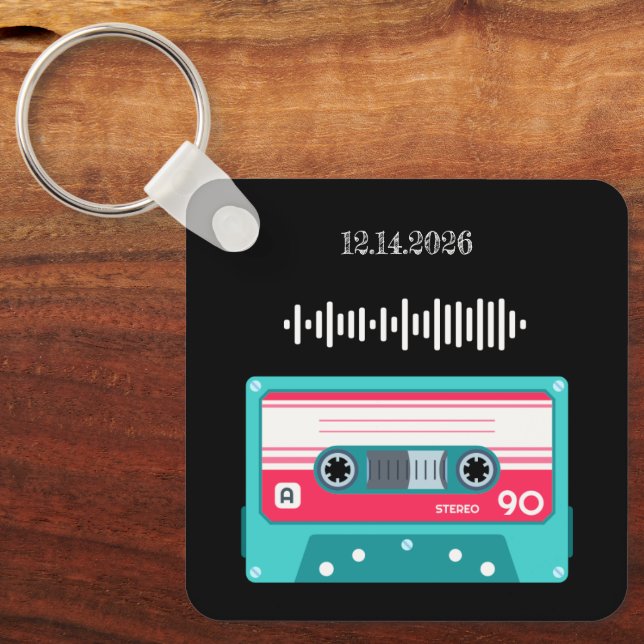 Personalised Song QR Code Message Retro Cassette Key Ring (Front)