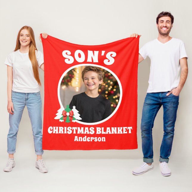 Personalised Son's Photo Christmas Fleece Blanket (In Situ)
