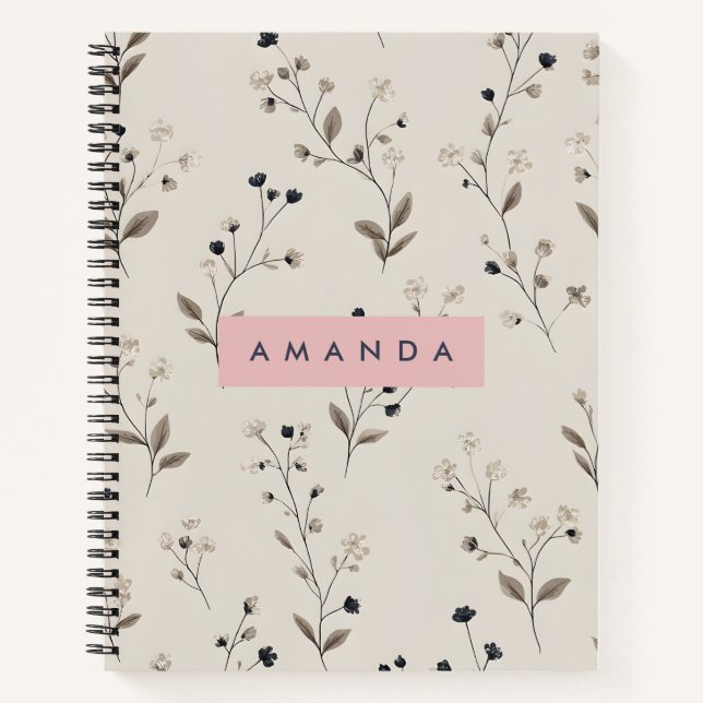 Personalised Sophisticated Neutral Flower Design Notebook (Front)