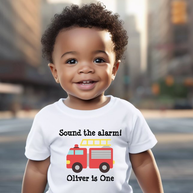 Personalised sound alarm Fire Truck 1st birthday Toddler T-Shirt (Personalized sound alarm Fire Truck 1st birthday Guest of Honor T-shirt)