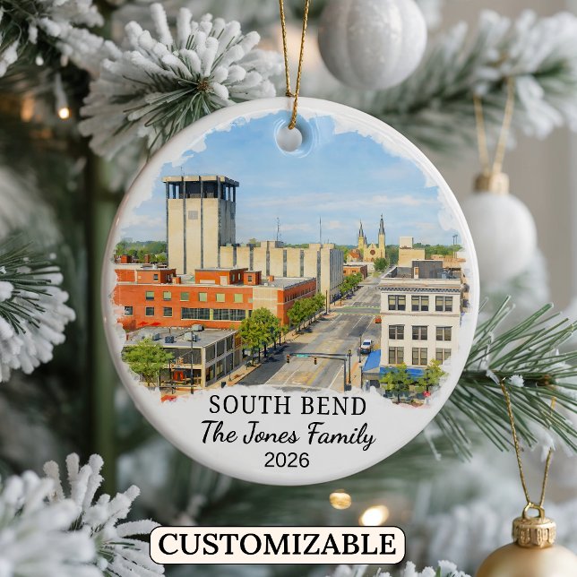 Personalised South Bend Ornament, Custom Indiana Ceramic Tree Decoration (Creator Uploaded)