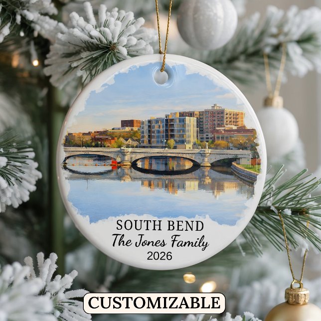 Personalised South Bend Ornament, Custom Indiana Ceramic Tree Decoration (Creator Uploaded)