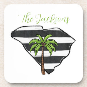 Personalised South Carolina State Palm Tree Stripe Coaster