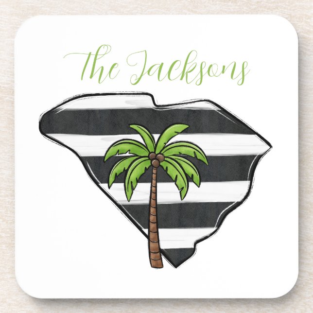 Personalised South Carolina State Palm Tree Stripe Coaster (Front)