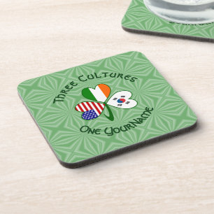 Personalised South Korea Ireland USA Shamrock Coaster