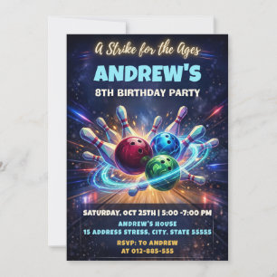 Personalised Space bowling birthday invitation