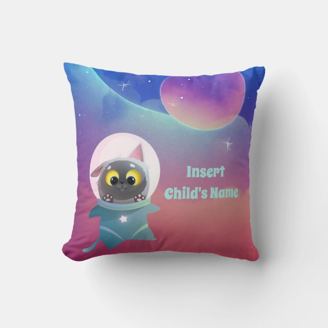 Personalised Space Cat Throw Pillow (Front)