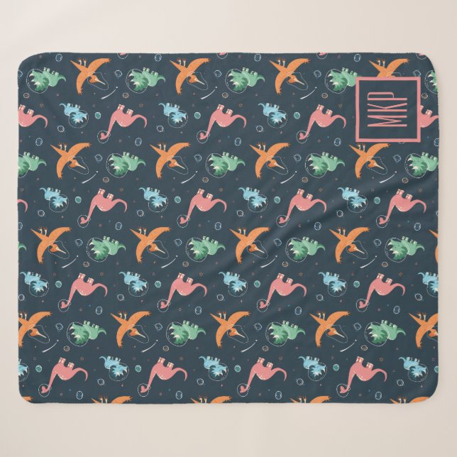 Personalised Space Dinosaur Pattern Modern Sherpa Blanket (Front (Horizontal))