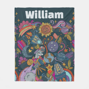 Personalised Space Name Poster for Kids Fleece Blanket