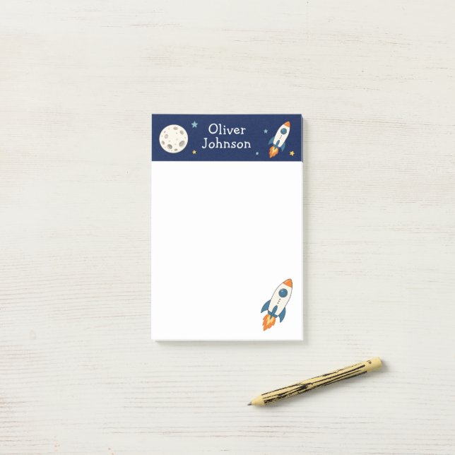 Personalised Space Rocket Name School Post-it Notes (On Desk)