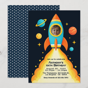Personalised Space Rocket Photo Birthday Invitation