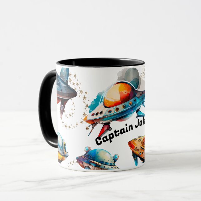 Personalised Space Ship Mug (Front Left)