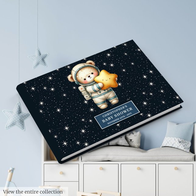 Personalised Space Teddy Bear Guest Book Baby Boy (Personalized Space Teddy Bear Guest Book Baby Boy)