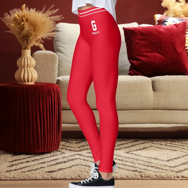 Personalised Spanish Red White Striped Monogram Leggings (Creator Uploaded)