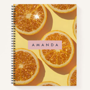 Personalised Sparkle Citrus Glitter Orange Notebook