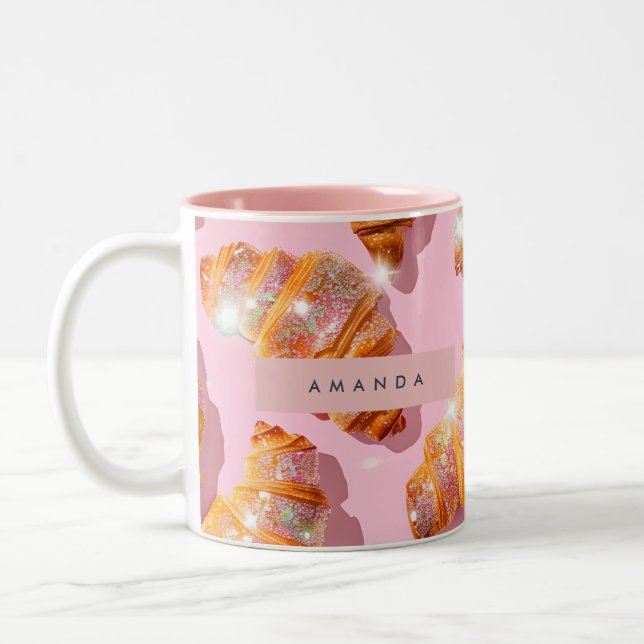 Personalised Sparkle Croissant Style Two-Tone Coffee Mug (Left)