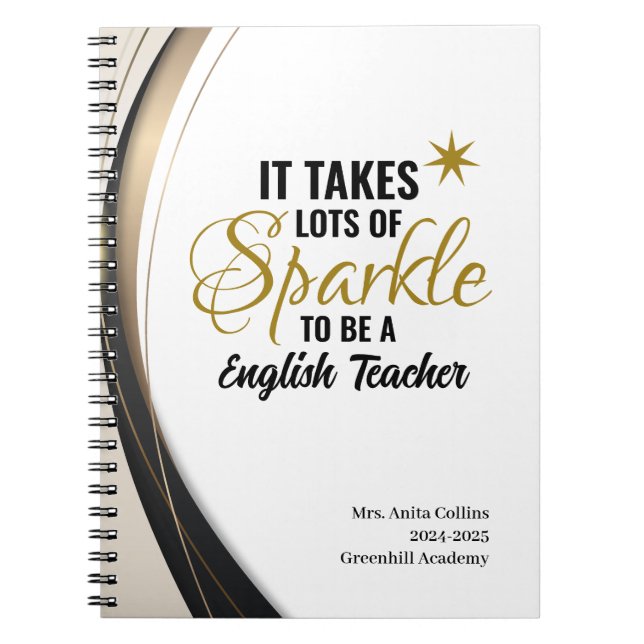 Personalised Sparkle English Teacher Notebook (Front)