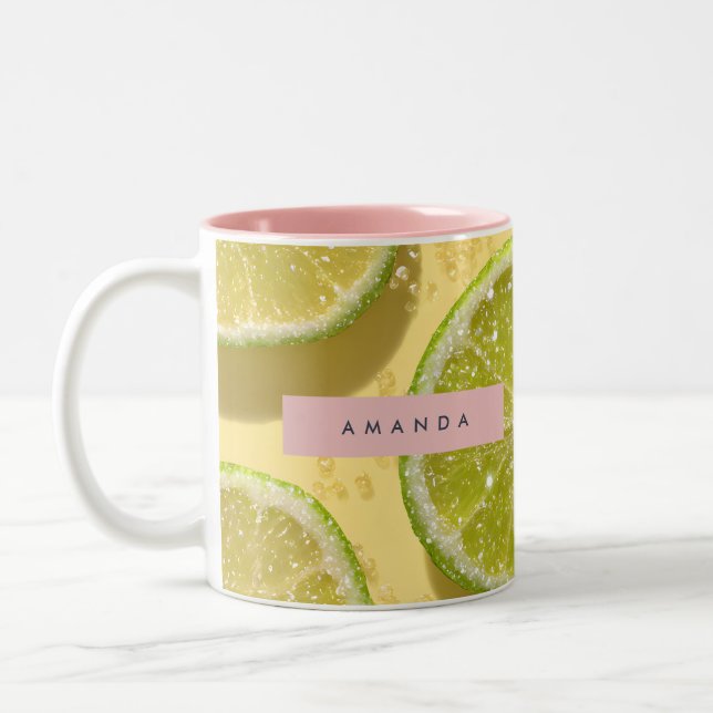 Personalised Sparkle Lime Slice Glitter Citrus  Two-Tone Coffee Mug (Left)