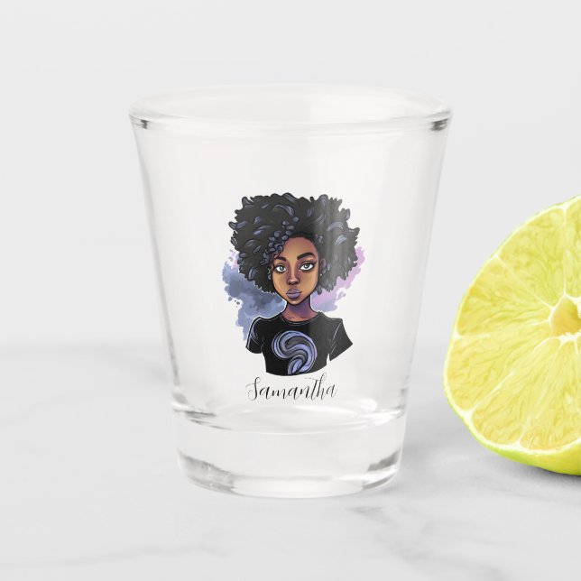 Personalised Sparkling African American Woman Shot Glass (Front)