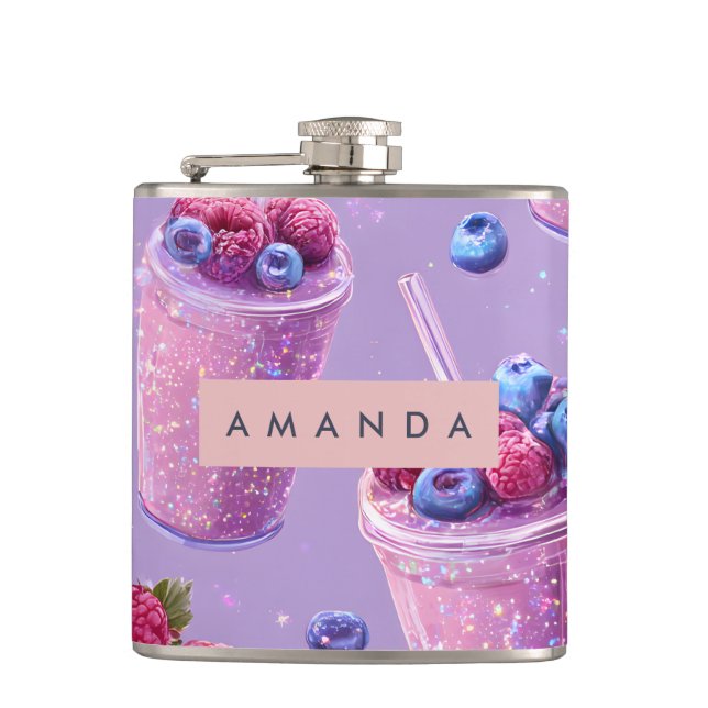 Personalised Sparkling Berry Bliss Purple Smoothie Hip Flask (Front)