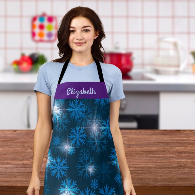 Personalised Sparkling Blue Snowflakes  Apron (Personalize this apron.)