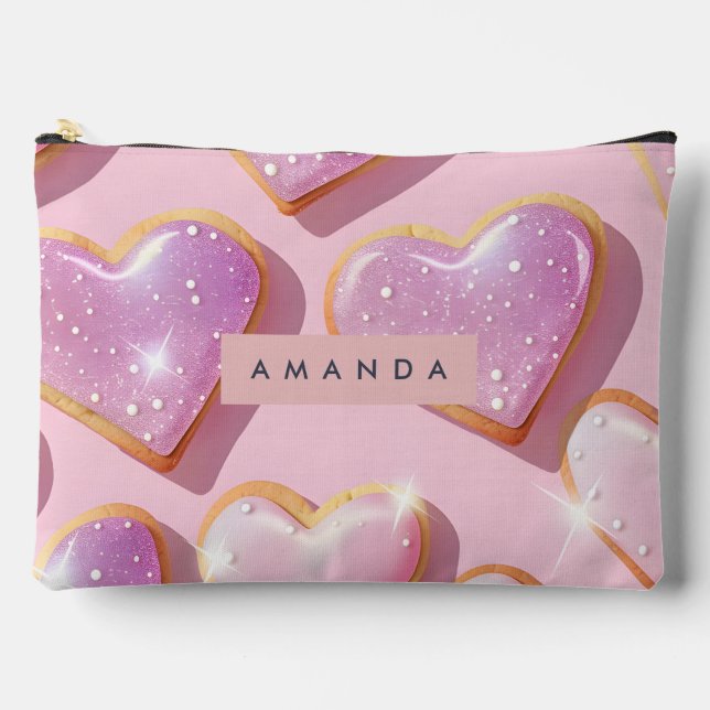 Personalised Sparkling Heart Cookie Delight Accessory Pouch (Front)