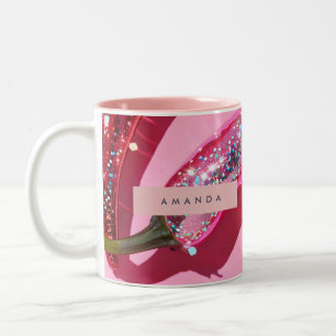 Personalised Sparkling Hot Pink Glitter Chilli Two-Tone Coffee Mug