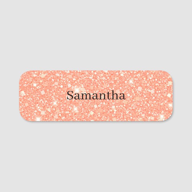 Personalised Sparkling Peach Dazzle  Name Tag (Front)