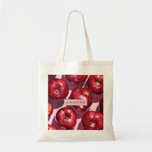 Personalised Sparkling Red Apple Pink Background Tote Bag