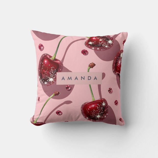 Personalised Sparkling Red Cherry Glam  Cushion (Front)