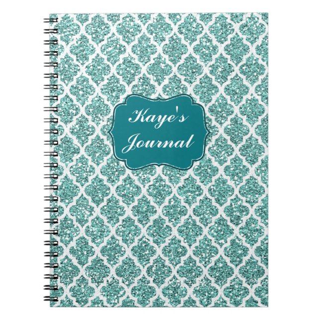 Personalised Sparkling Teal Spiral Notebook (Front)