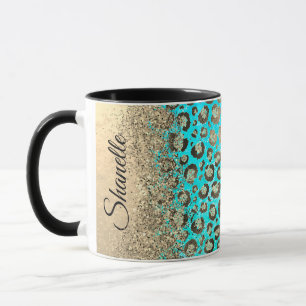 Personalised Sparkly Glittery Turquoise Leopard Mug