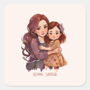 Personalised Sparkly Mother and Daughter Square Sticker