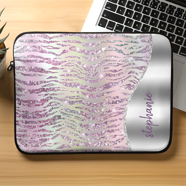 Personalised Sparkly Pink Diamond Tiger Stripes Laptop Sleeve (Creator Uploaded)