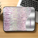 Personalised Sparkly Pink Diamond Tiger Stripes Laptop Sleeve<br><div class="desc">This chic design features a digital image made up of sparkly iridescent diamond chips arranged in a pattern imitating tiger stripes in shimmering shades of pink and purple. A silver foil image on the right in the shape of a wave bordered with silver faux glitter provides the background for your...</div>