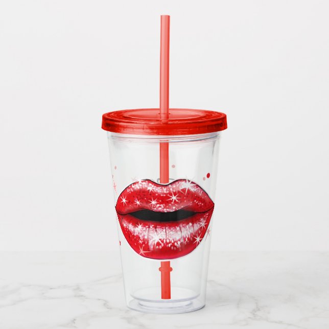 Personalised Sparkly Red Love Lips Acrylic Tumbler (Front)